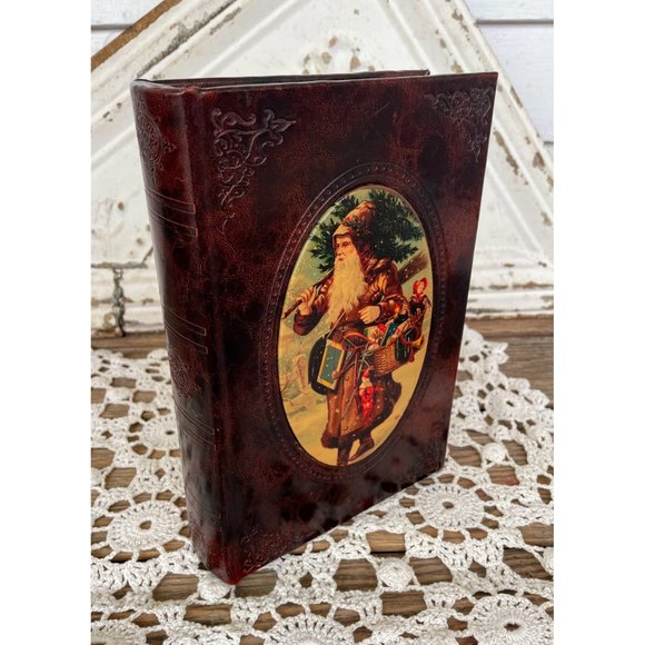 Vintage Leather Book Box Hidden Safe St Nicholas/Santa - Picture 9 of 10